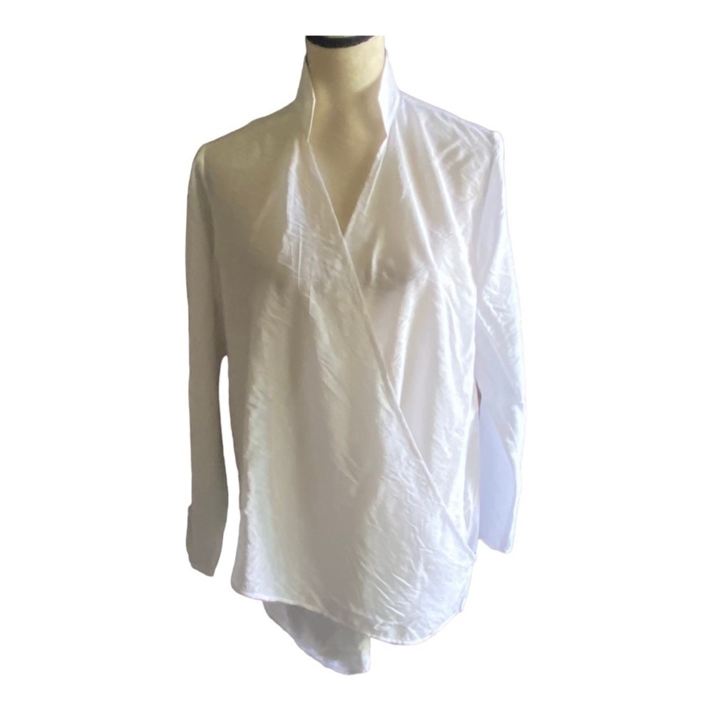 NWT-REDWOOD COURT-WHITE BAMBOO SILK CROSSOVER BLOUSE-SIZE SMALL